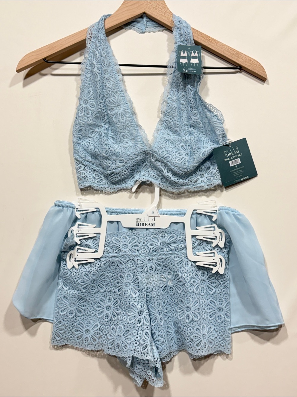 Rene Rofe Light Blue Lace Halter Bralette